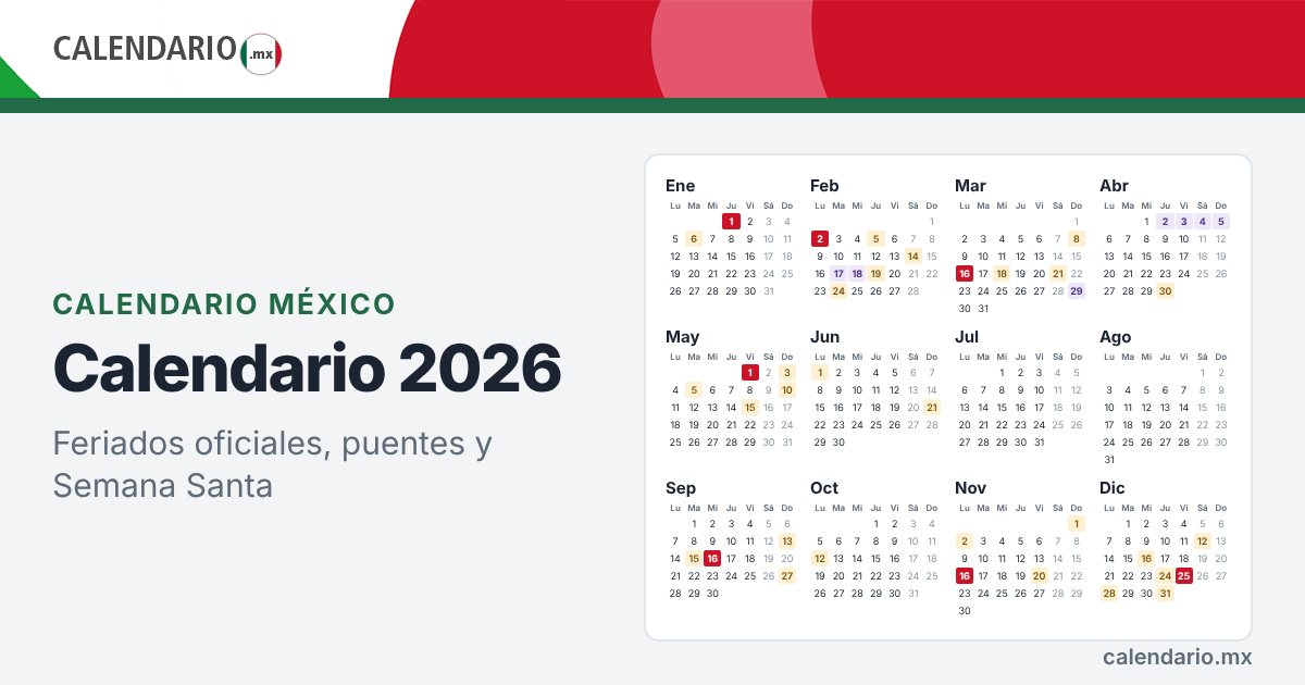 Calendario 2026 de México con feriados oficiales y Semana Santa